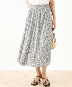 OFUON / オフオン ロング・マキシ丈スカート | モノトーンリーフ柄フレアースカート/洗える