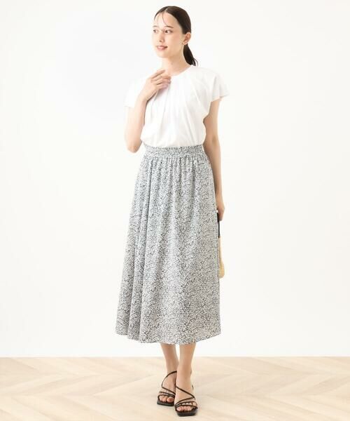 OFUON / オフオン ロング・マキシ丈スカート | モノトーンリーフ柄フレアースカート/洗える | 詳細10