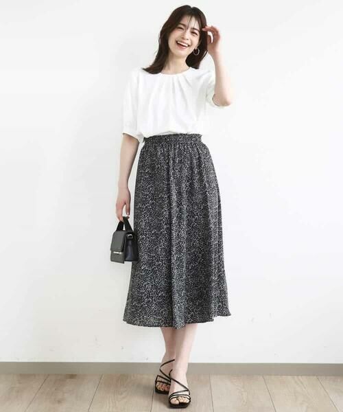 OFUON / オフオン ロング・マキシ丈スカート | モノトーンリーフ柄フレアースカート/洗える | 詳細12