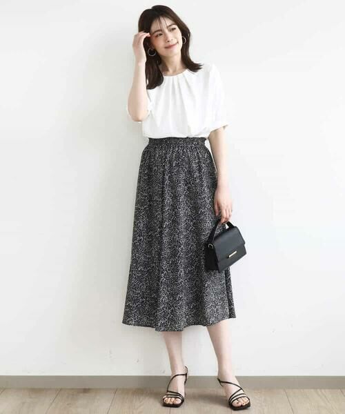 OFUON / オフオン ロング・マキシ丈スカート | モノトーンリーフ柄フレアースカート/洗える | 詳細13