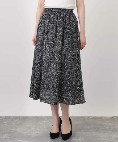 OFUON / オフオン ロング・マキシ丈スカート | モノトーンリーフ柄フレアースカート/洗える | 詳細20