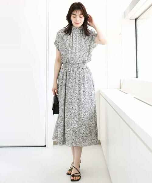 OFUON / オフオン ロング・マキシ丈スカート | モノトーンリーフ柄フレアースカート/洗える | 詳細6