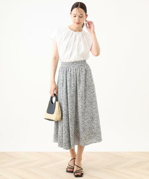 OFUON / オフオン ロング・マキシ丈スカート | モノトーンリーフ柄フレアースカート/洗える | 詳細9