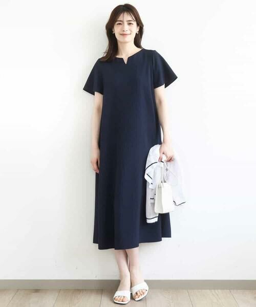 OFUON / オフオン ロング・マキシ丈ワンピース | キーネックデザインワンピース/洗える | 詳細10