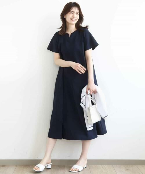 OFUON / オフオン ロング・マキシ丈ワンピース | キーネックデザインワンピース/洗える | 詳細12