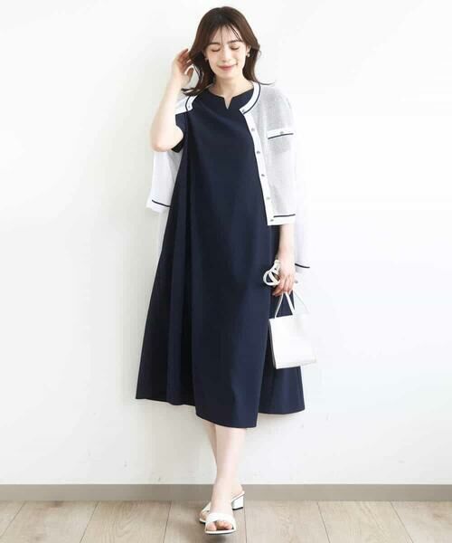 OFUON / オフオン ロング・マキシ丈ワンピース | キーネックデザインワンピース/洗える | 詳細14