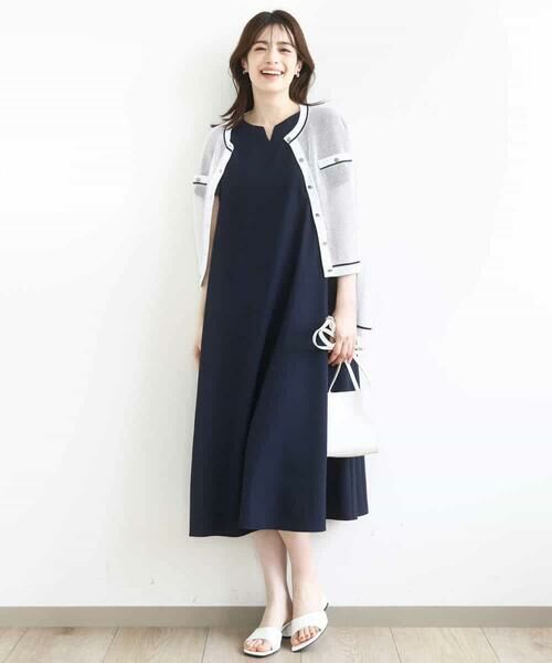 OFUON / オフオン ロング・マキシ丈ワンピース | キーネックデザインワンピース/洗える | 詳細15