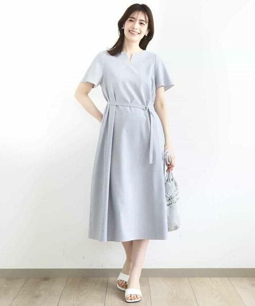 OFUON / オフオン ロング・マキシ丈ワンピース | キーネックデザインワンピース/洗える | 詳細20