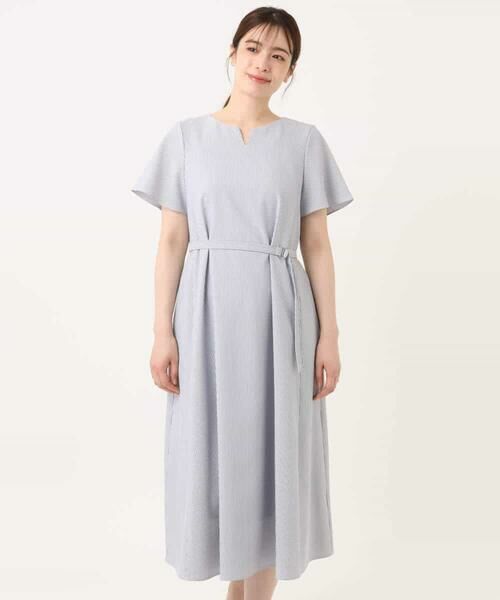 OFUON / オフオン ロング・マキシ丈ワンピース | キーネックデザインワンピース/洗える | 詳細5