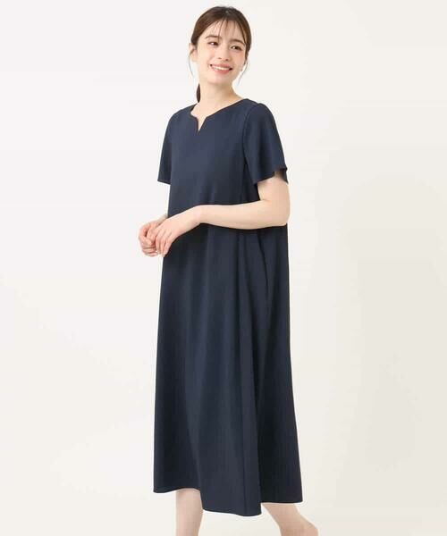 OFUON / オフオン ロング・マキシ丈ワンピース | キーネックデザインワンピース/洗える | 詳細7