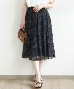 OFUON / オフオン ロング・マキシ丈スカート | 花柄シアーフレアースカート/洗える