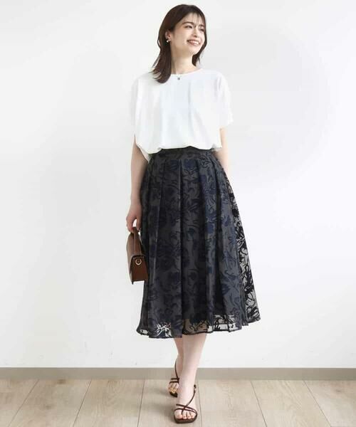 OFUON / オフオン ロング・マキシ丈スカート | 花柄シアーフレアースカート/洗える | 詳細1