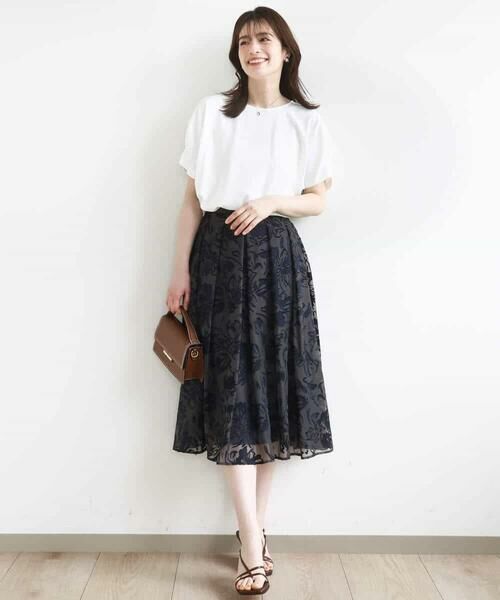 OFUON / オフオン ロング・マキシ丈スカート | 花柄シアーフレアースカート/洗える | 詳細2