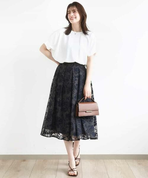 OFUON / オフオン ロング・マキシ丈スカート | 花柄シアーフレアースカート/洗える | 詳細3