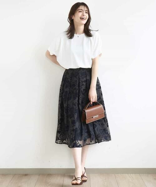OFUON / オフオン ロング・マキシ丈スカート | 花柄シアーフレアースカート/洗える | 詳細4