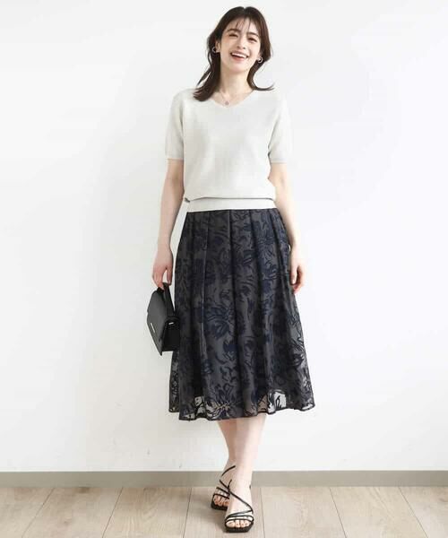 OFUON / オフオン ロング・マキシ丈スカート | 花柄シアーフレアースカート/洗える | 詳細5