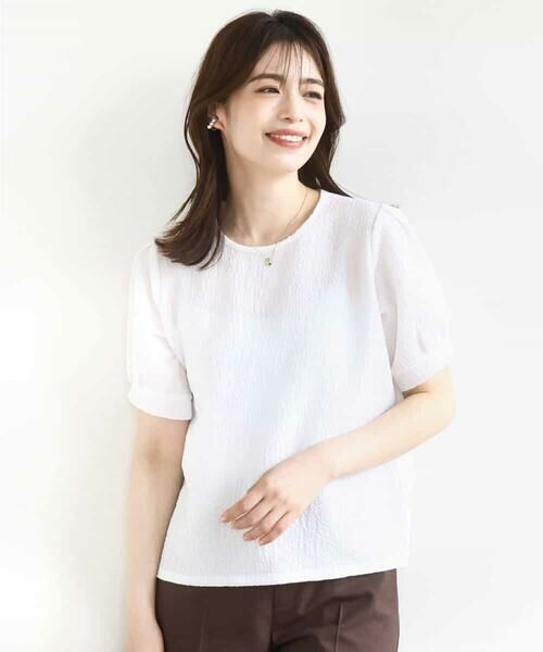 OFUON / オフオン カットソー | ふくれシャーリングパフスリーブトップス/洗える | 詳細1