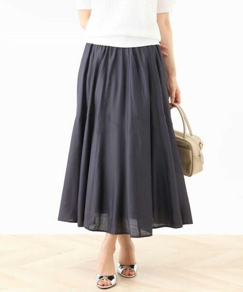 OFUON/オフオン シルキーローンフレアースカート/洗える/WEB限定 ネイビーグレー M