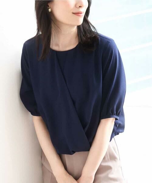 OFUON / オフオン シャツ・ブラウス | カシュクールデザインブラウス/接触冷感/速乾/洗える/WEB限定サイズあり(ネイビー)