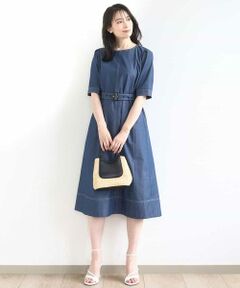 OFUON / オフオン ロング・マキシ丈ワンピース | 配色ステッチデニムライクワンピース/UVカット/洗える/WEB限定サイズあり