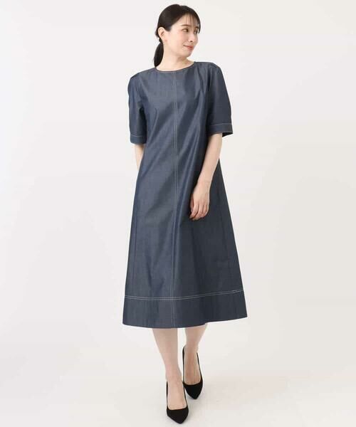 OFUON / オフオン ロング・マキシ丈ワンピース | 配色ステッチデニムライクワンピース/UVカット/洗える/WEB限定サイズあり | 詳細10