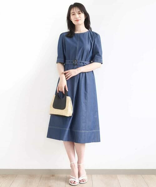 OFUON / オフオン ロング・マキシ丈ワンピース | 配色ステッチデニムライクワンピース/UVカット/洗える/WEB限定サイズあり | 詳細2