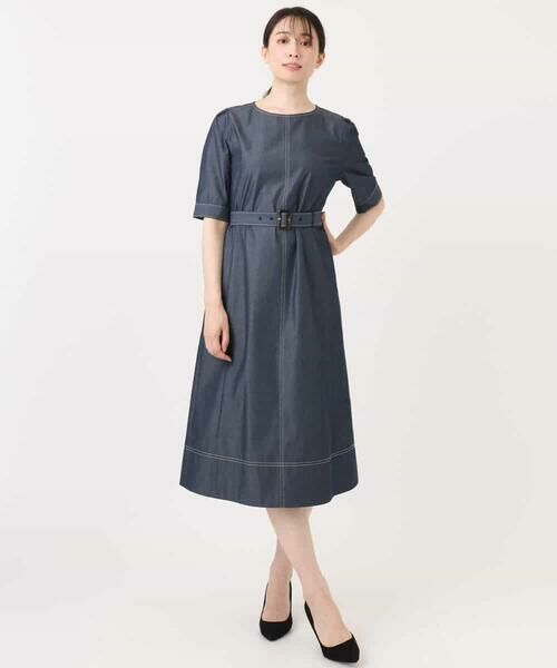 OFUON / オフオン ロング・マキシ丈ワンピース | 配色ステッチデニムライクワンピース/UVカット/洗える/WEB限定サイズあり | 詳細20