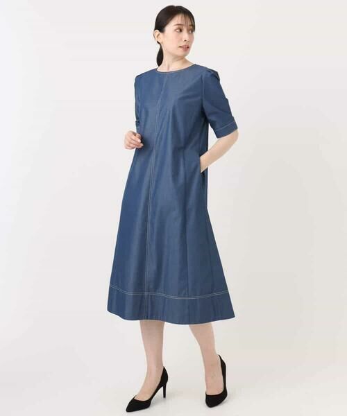 OFUON / オフオン ロング・マキシ丈ワンピース | 配色ステッチデニムライクワンピース/UVカット/洗える/WEB限定サイズあり | 詳細23