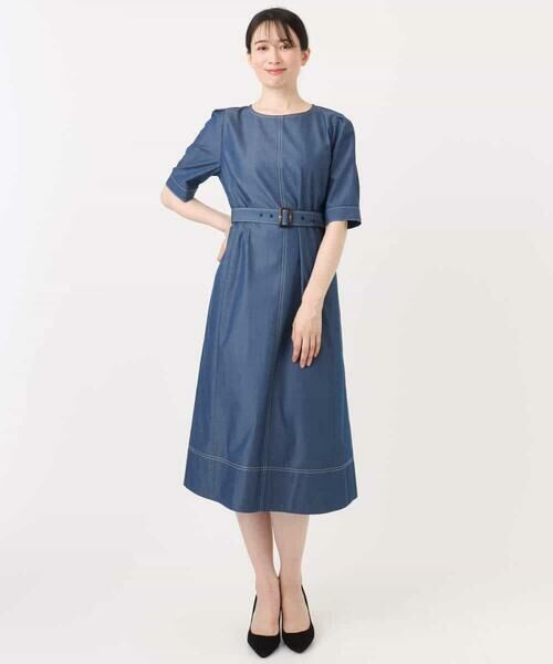 OFUON / オフオン ロング・マキシ丈ワンピース | 配色ステッチデニムライクワンピース/UVカット/洗える/WEB限定サイズあり | 詳細24