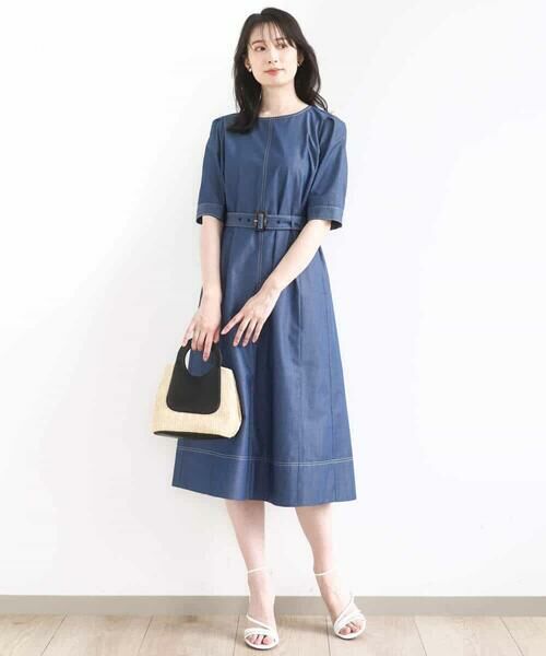 OFUON / オフオン ロング・マキシ丈ワンピース | 配色ステッチデニムライクワンピース/UVカット/洗える/WEB限定サイズあり | 詳細3