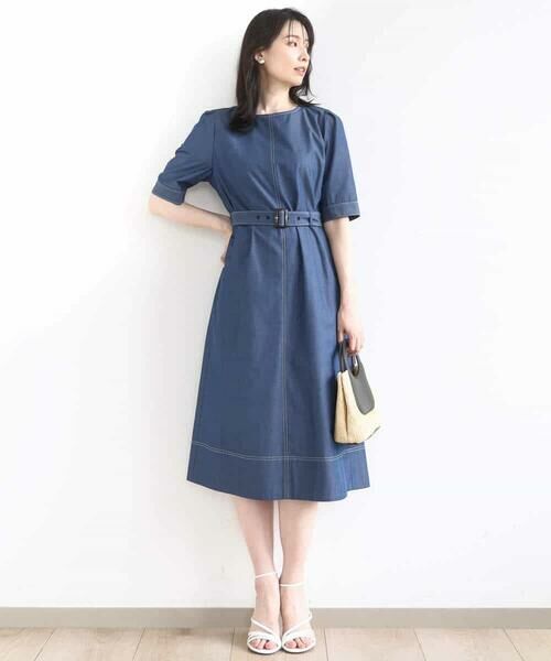 OFUON / オフオン ロング・マキシ丈ワンピース | 配色ステッチデニムライクワンピース/UVカット/洗える/WEB限定サイズあり | 詳細4