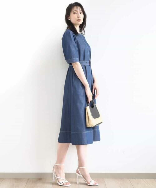 OFUON / オフオン ロング・マキシ丈ワンピース | 配色ステッチデニムライクワンピース/UVカット/洗える/WEB限定サイズあり | 詳細5