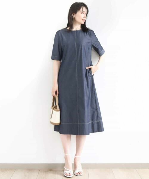 OFUON / オフオン ロング・マキシ丈ワンピース | 配色ステッチデニムライクワンピース/UVカット/洗える/WEB限定サイズあり | 詳細6