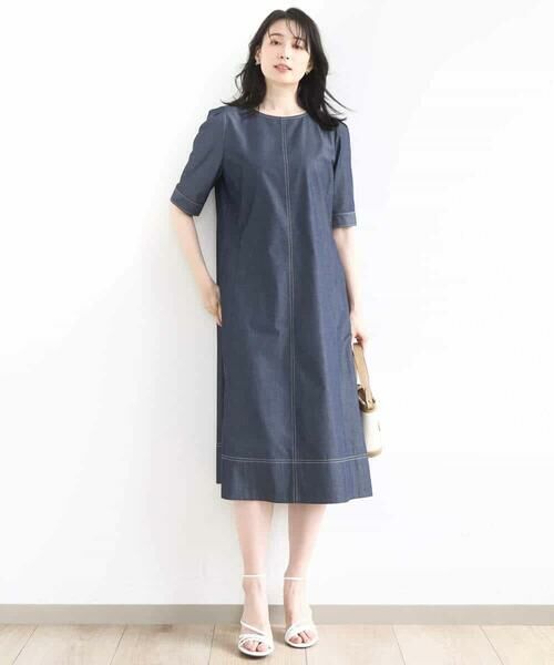 OFUON / オフオン ロング・マキシ丈ワンピース | 配色ステッチデニムライクワンピース/UVカット/洗える/WEB限定サイズあり | 詳細7