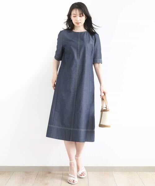 OFUON / オフオン ロング・マキシ丈ワンピース | 配色ステッチデニムライクワンピース/UVカット/洗える/WEB限定サイズあり | 詳細8