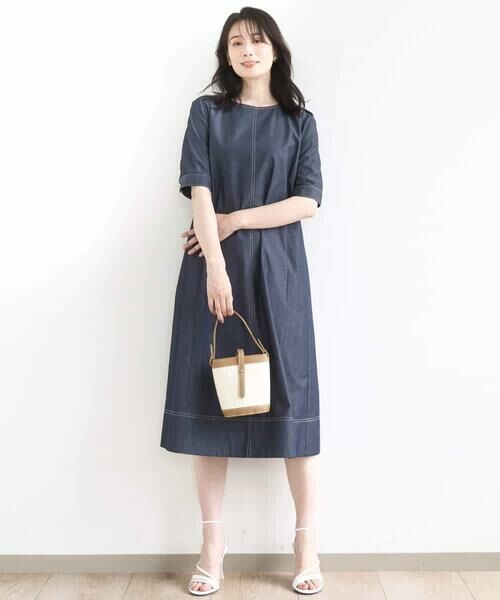 OFUON / オフオン ロング・マキシ丈ワンピース | 配色ステッチデニムライクワンピース/UVカット/洗える/WEB限定サイズあり | 詳細9