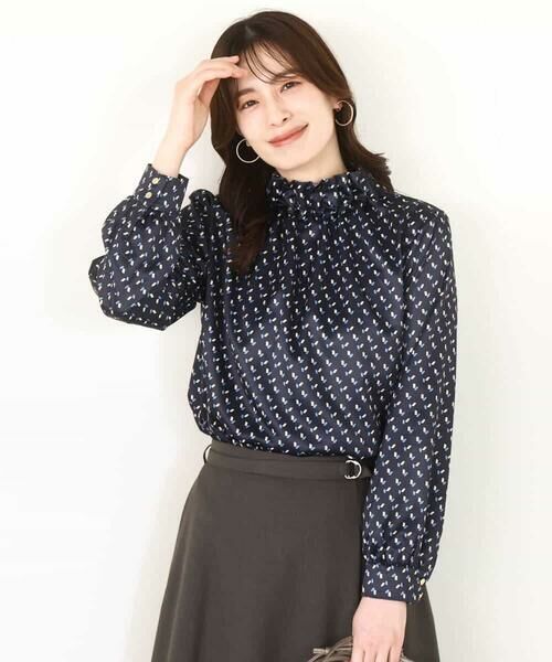 OFUON / オフオン シャツ・ブラウス | 幾何柄スタンドネックブラウス/洗える/WEB限定サイズあり | 詳細1