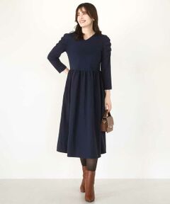 OFUON / オフオン ロング・マキシ丈ワンピース | ギャザースリーブドッキングワンピース/洗える/WEB限定サイズあり