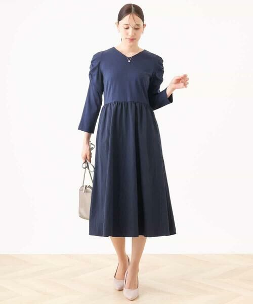 OFUON / オフオン ロング・マキシ丈ワンピース | ギャザースリーブドッキングワンピース/洗える/WEB限定サイズあり | 詳細2