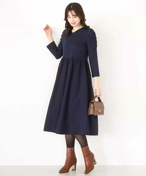 OFUON / オフオン ロング・マキシ丈ワンピース | ギャザースリーブドッキングワンピース/洗える/WEB限定サイズあり | 詳細4