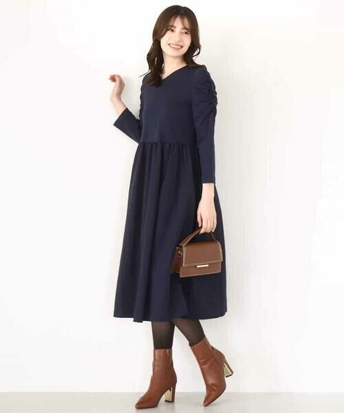 OFUON / オフオン ロング・マキシ丈ワンピース | ギャザースリーブドッキングワンピース/洗える/WEB限定サイズあり | 詳細5
