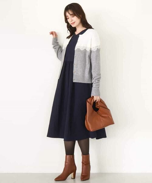 OFUON / オフオン ロング・マキシ丈ワンピース | ギャザースリーブドッキングワンピース/洗える/WEB限定サイズあり | 詳細8