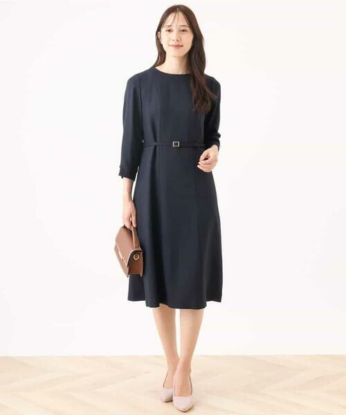OFUON / オフオン ロング・マキシ丈ワンピース | [セットアップ対応]ベルト付きタックワンピース/洗える/WEB限定サイズあり | 詳細4