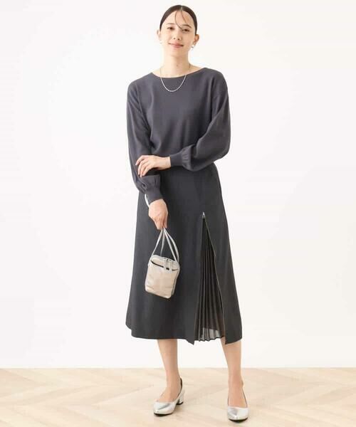 OFUON / オフオン ロング・マキシ丈スカート | シフォンプリーツスリットデザインスカート/洗える | 詳細11