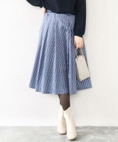 OFUON / オフオン ロング・マキシ丈スカート | 幾何柄タックフレアースカート/洗える