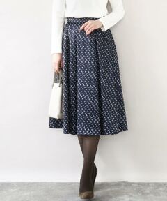 OFUON / オフオン ロング・マキシ丈スカート | 幾何柄タックフレアースカート/洗える