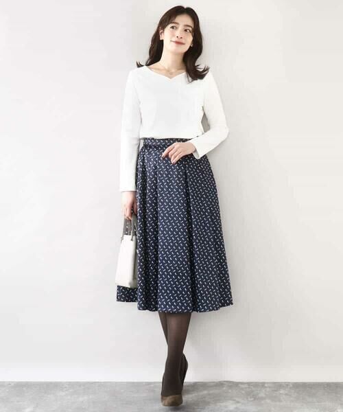 OFUON / オフオン ロング・マキシ丈スカート | 幾何柄タックフレアースカート/洗える | 詳細15