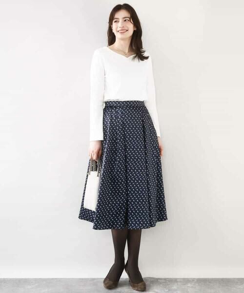 OFUON / オフオン ロング・マキシ丈スカート | 幾何柄タックフレアースカート/洗える | 詳細16