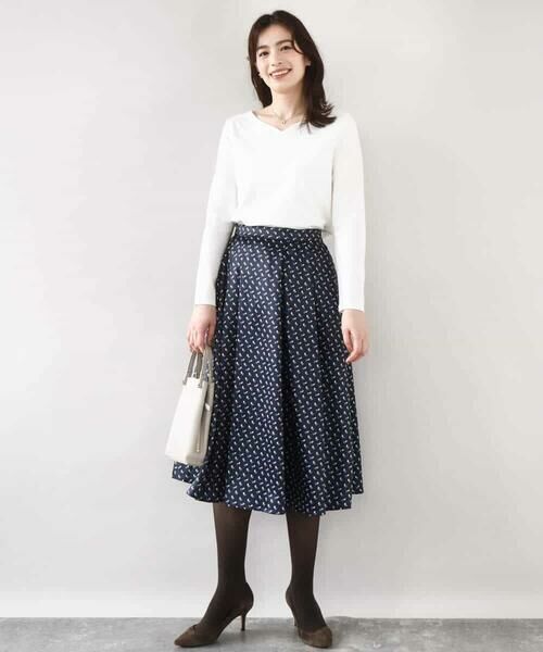 OFUON / オフオン ロング・マキシ丈スカート | 幾何柄タックフレアースカート/洗える | 詳細17