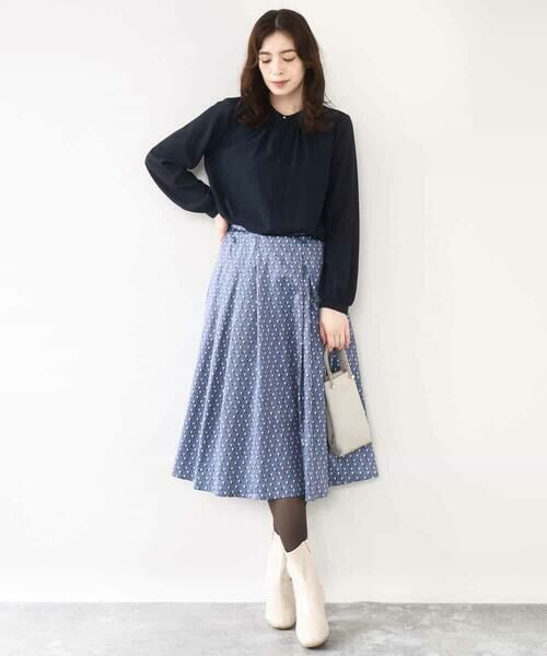 OFUON / オフオン ロング・マキシ丈スカート | 幾何柄タックフレアースカート/洗える | 詳細22